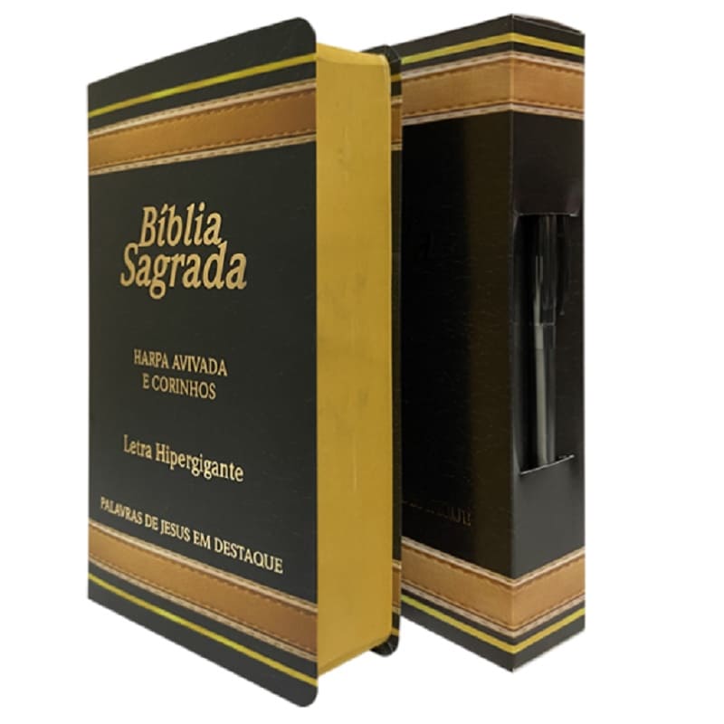 Biblia Letra Hipergigante Luxo Preta com Harpa 14x21cm